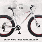 Mongoose Malus Adult Fat Tire Mountain Bike, 26-Inch Wheels, 4-Inch Tires, 7-Speed - R5714C
