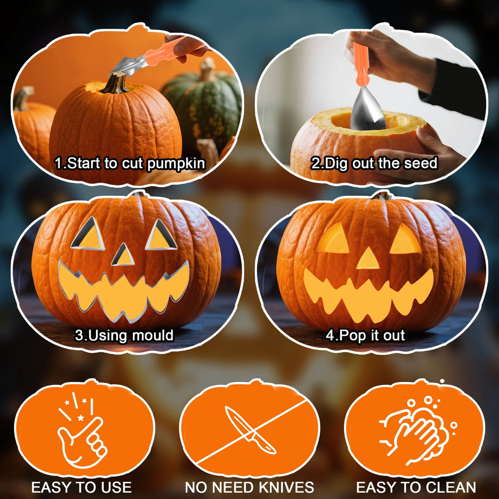 Ninonly 26Pcs Halloween Pumpkin Carving Kit, with 24 PCS Stainless Steel Pumpkin Carving Stencils&2 Carving Tools
