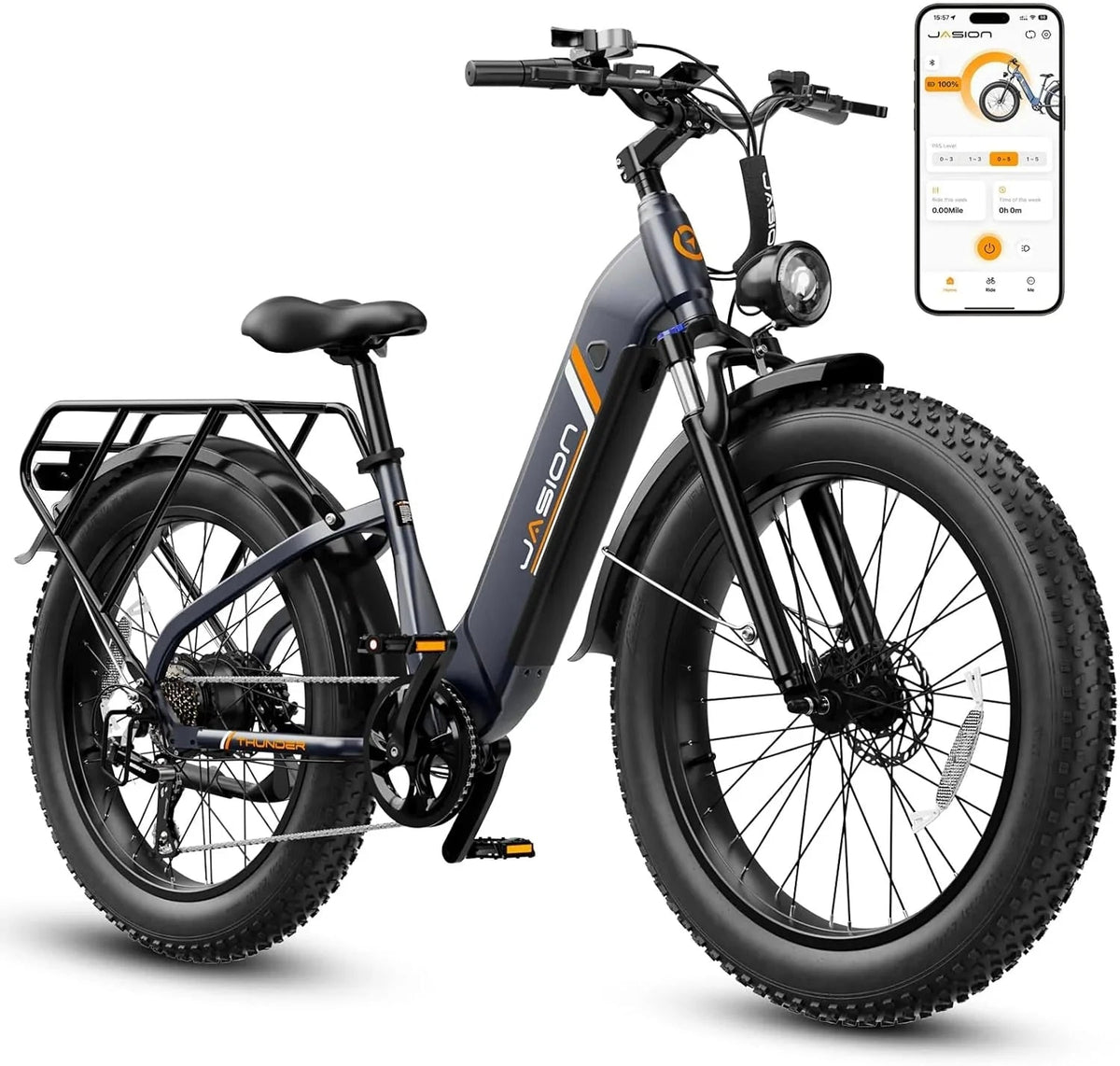 Jasion Electric Bike 1500W, 30+ MPH, 35-80 Miles, 26 in x 4 in Fat Tires - THUNDER