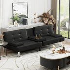 Homall Faux PU Leather Futon Sofa Bed, 65 x 30.7 x 28 in, Adjustable Recliner With Cup Holders