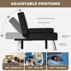 Homall Faux PU Leather Futon Sofa Bed, 65 x 30.7 x 28 in, Adjustable Recliner With Cup Holders