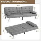 Homall Faux PU Leather Futon Sofa Bed, 65 x 30.7 x 28 in, Adjustable Recliner With Cup Holders