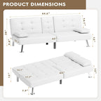 Homall Faux PU Leather Futon Sofa Bed, 65 x 30.7 x 28 in, Adjustable Recliner With Cup Holders
