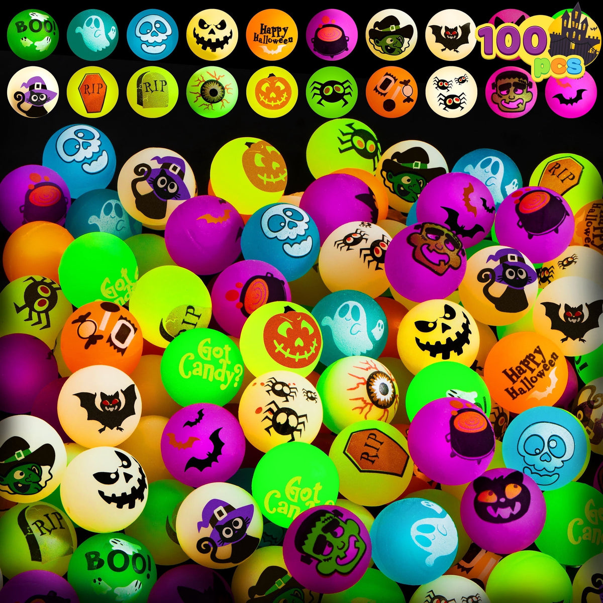 Joyfy 36 Pcs Halloween Bouncy Balls, Glow in The Dark Bouncy Balls Halloween Toys for Kids, for Trick or Treaters, Halloween Goodies, Halloween Party Favors