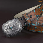 WHIPPY Western Genuine Leather Belt for Women Men Ladies Vintage Engraved Belt Cowboy Cowgirl Belt