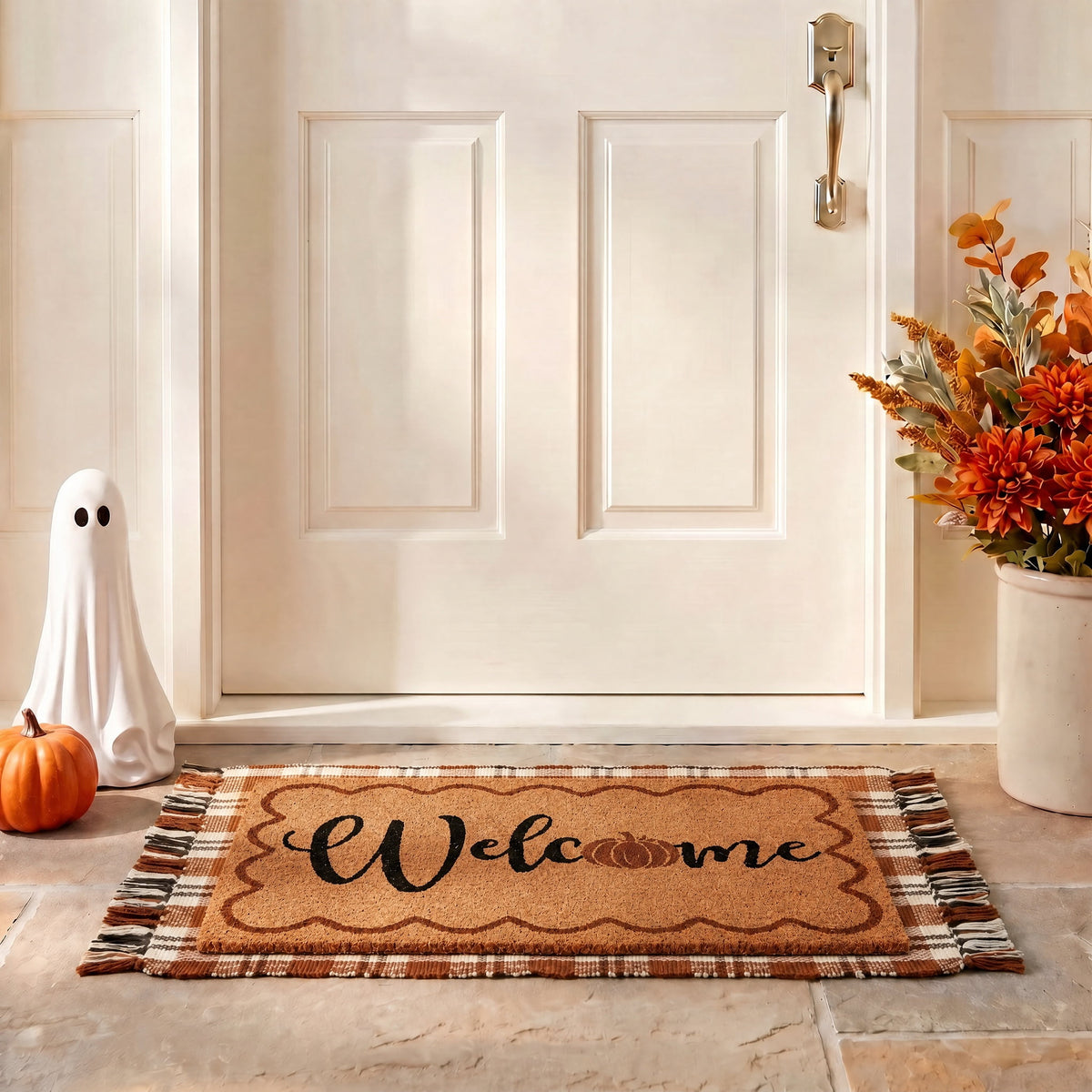 My Texas House Fall Taupe Plaid Indoor/Outdoor Layering Rug, 24" x 38"