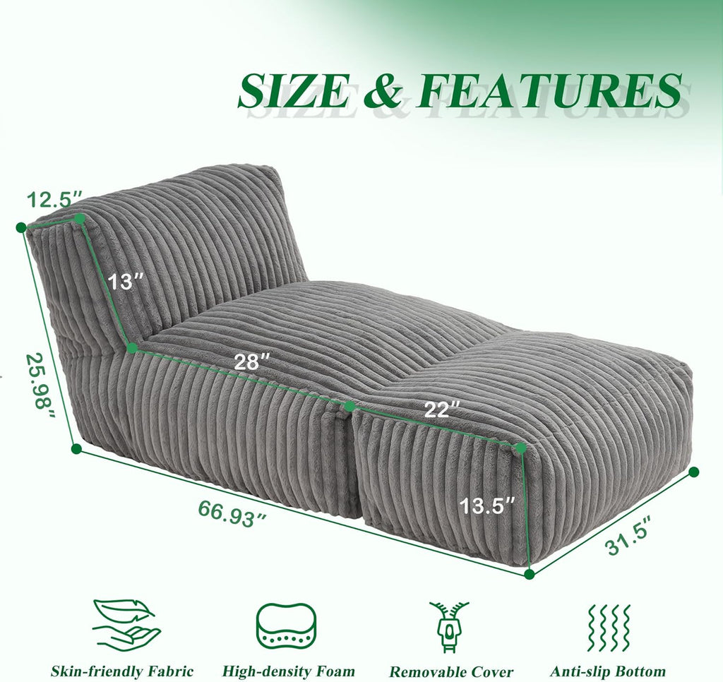 Hobestluk Bean Bag Lounger Chair With Ottoman, Faux Fur, Memory Foam Fill