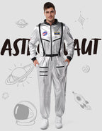 Joyfy Adult Men Astronaut Costume Halloween Spaceman Costume Silver Space Suit Spaceman Jumpsuit Pilot Outfit for Halloween Party Cosplay