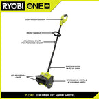 RYOBI 18V ONE+ 10" Snow Shovel Kit - Throws Snow Up to 25' Away