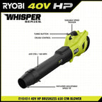 RYOBI 40V HP Brushless WHISPER SERIES 650 CFM 160 MPH Leaf Blower Cordless with 4.0 Ah Battery and Charger