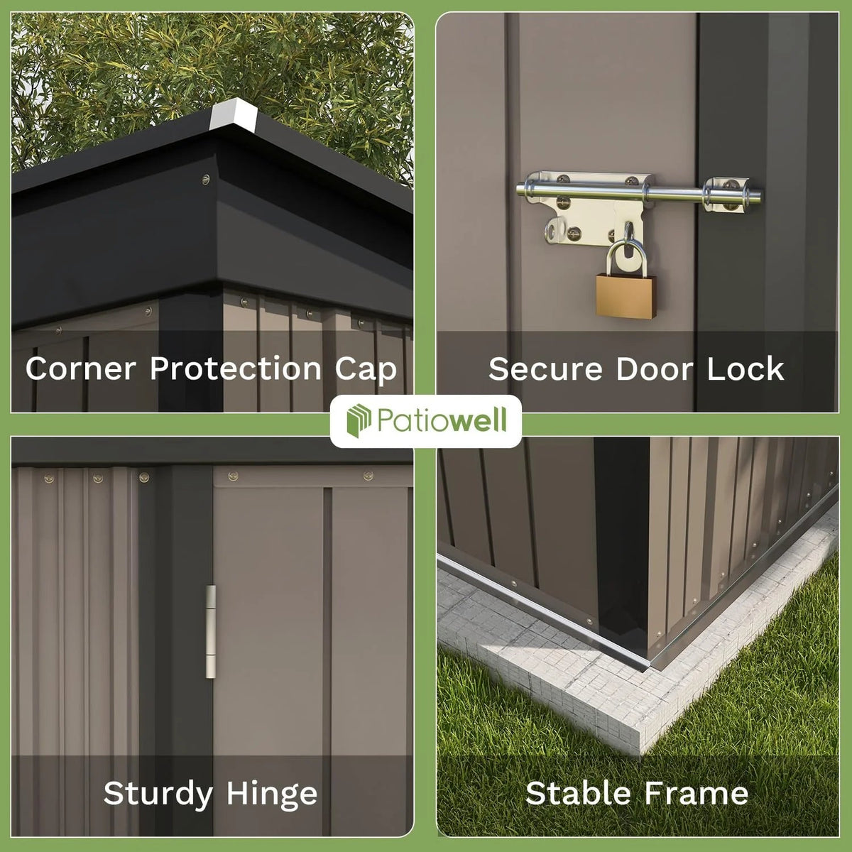 Patiowell Outdoor Storage Shed 5x3 FT Galvanized Steel Coffee Brown