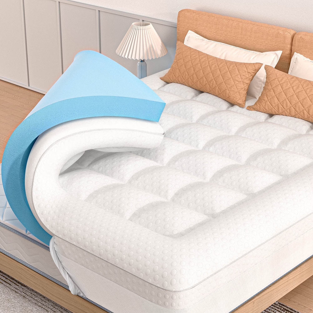 COOLHUT 4-Inch Dual Layer Gel Memory Foam Mattress Topper, King Size, White