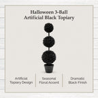 My Texas House Halloween 3-Ball Artificial Black Topiary, 3'
