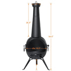 SinglyFire Outdoor Wood-Burning Cast Iron Chiminea Fireplace With Cover Rain Lids - Black