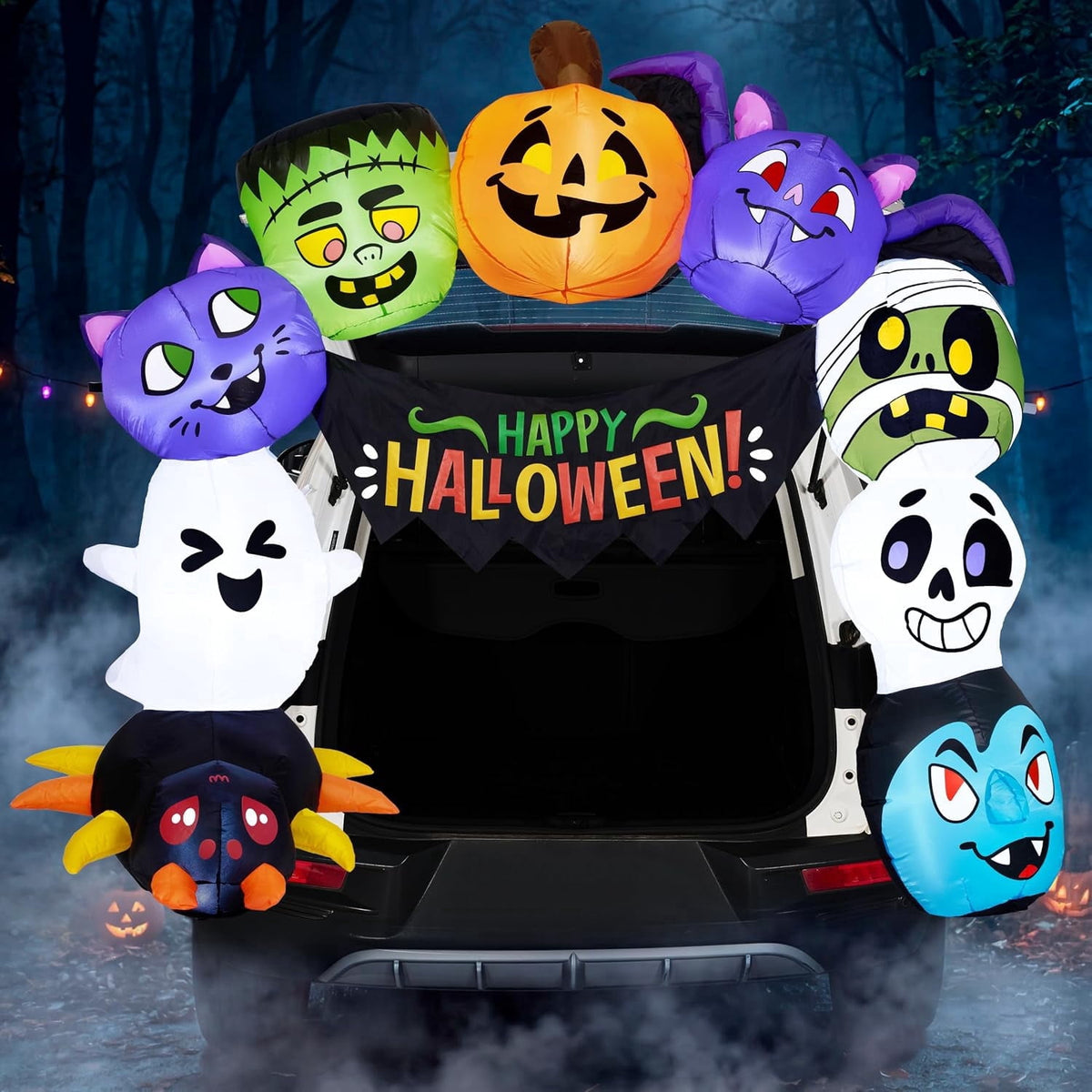 Joyfy 6 ft Halloween Inflatable Archway Decoration with Multi-Characters, Trunk or Treat Car Decorations Kit Archway with Built-in LED Light for Halloween Party, Outdoor, Yard, Garden Decor