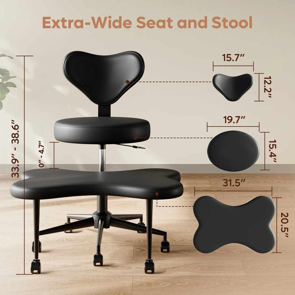 Pinmoco Ergonomic Cross-Legged Swivel Chair, Adjustable Height, Teddy Fabric, Off White