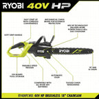RYOBI 40V HP Brushless 18" Chainsaw Kit - Over 90 Cuts per Charge