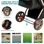 Dextrus 4-Wheel Foldable Pet Stroller With 7-inch Front And 10-inch Rear Wheels, 48.5 lbs Capacity