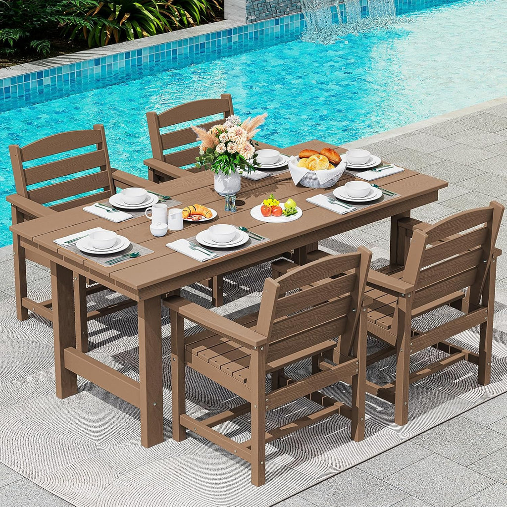 SERWALL 7-Piece HDPE Patio Dining Set, Aruba, 66.9in D x 32.2in W x 29.1in H