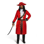 Joyfy Mens Pirate Captain Costume Set, Red Deluxe Captain Outfit for Adult Halloween Fancy Dress Up Party Cosplay