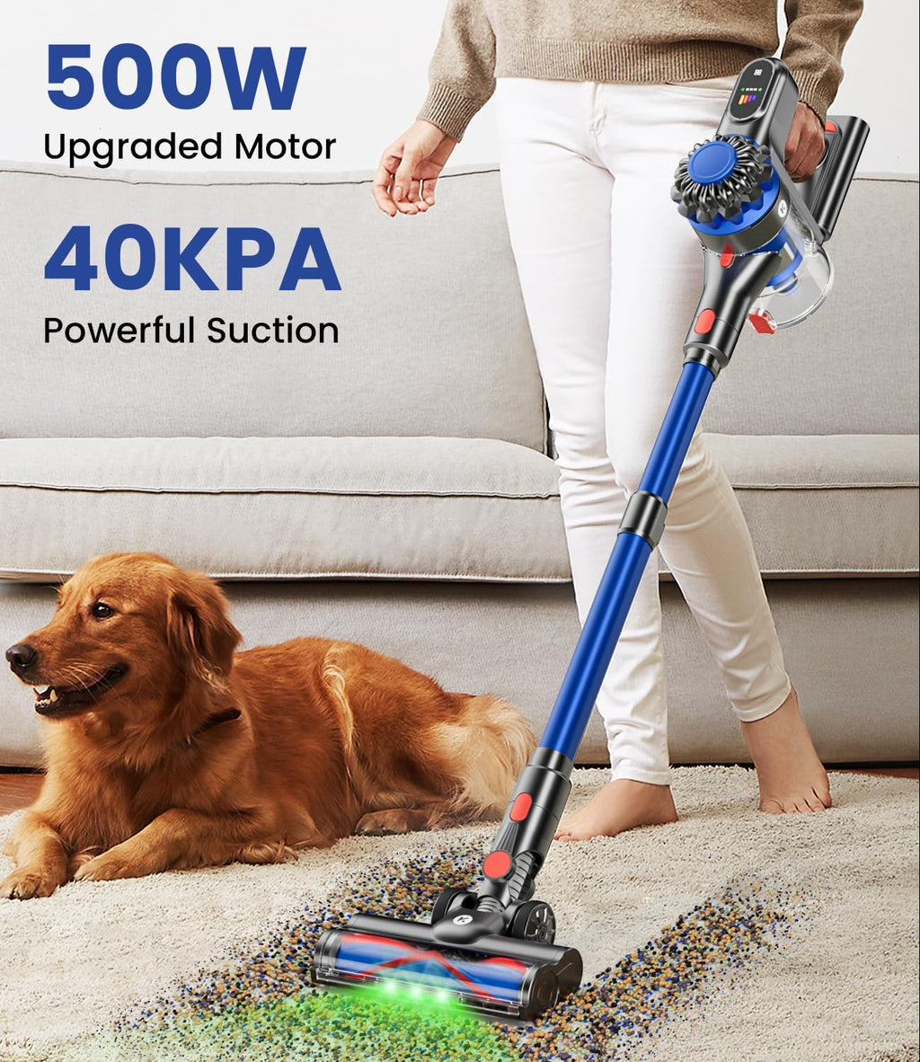 KARDV Cordless Stick Vacuum Cleaner, 500W 40Kpa, 60Mins, 1.5L, Blue - 8 In 1