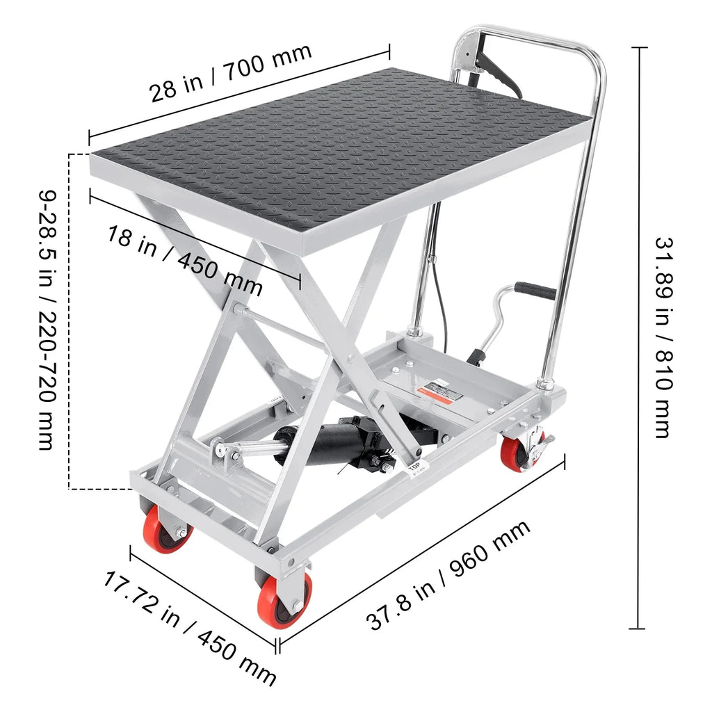 BENTISM Hydraulic Lift Table Cart, 500 lbs, 28 x 18 inches, Gray - TF23