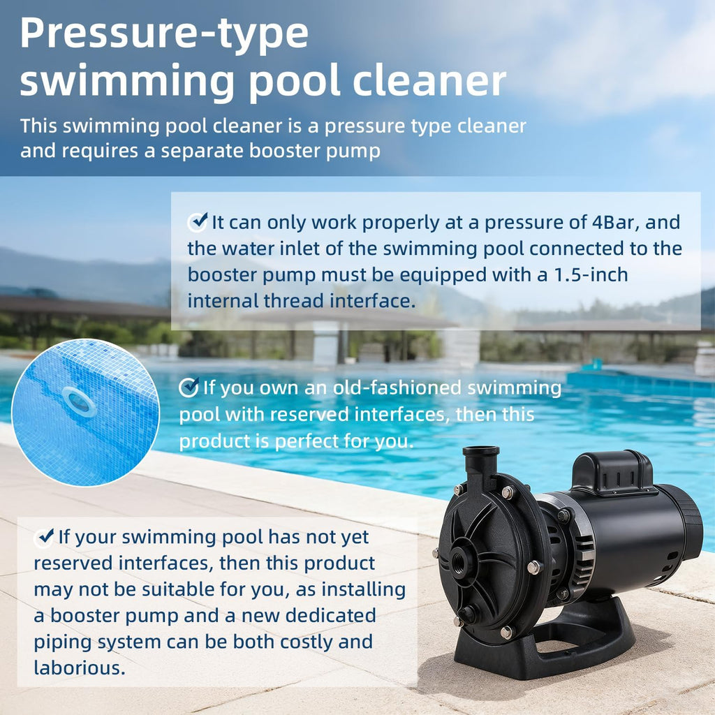 MAKHOON Pressure-Side Pool Sweeper, Four-Wheel, 1.5-inch Female Thread, 4 Bar