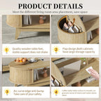 Fluted Oval Coffee Table With Storage, 46.45 x 19.68 x 15.94 in