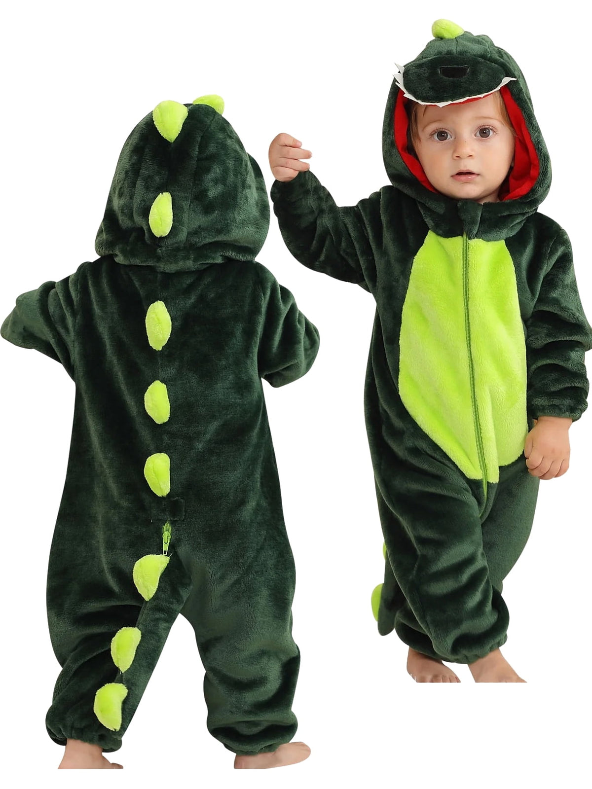WIBACKER Infant Toddler Dinosaur Animal Fancy Dress Costume Baby Winter Flannel Hooded Romper Christmas Halloween Cosplay Jumpsuit