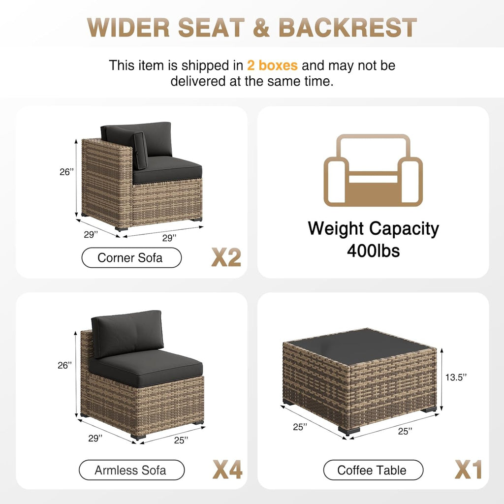 Aoxun 7-Piece Outdoor Wicker Patio Conversation Set With Thick Cushions