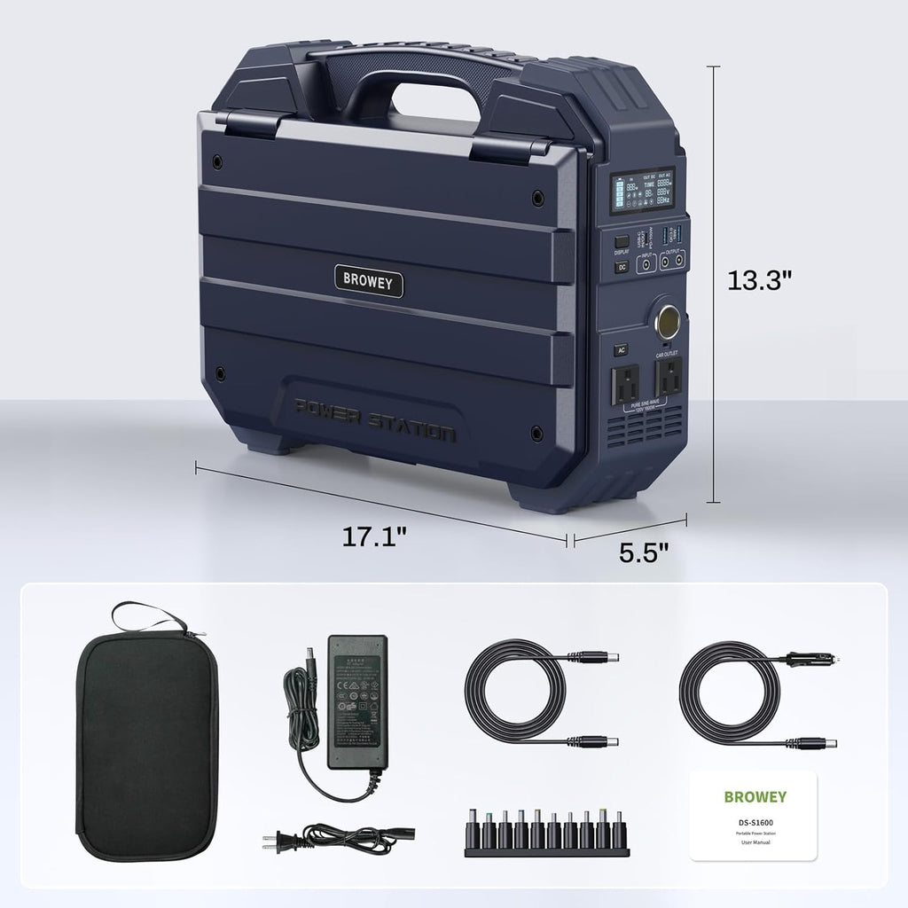 BROWEY Portable Power Station 1024Wh LiFePO4 1600W (3200W Peak) Dark Blue - S1600