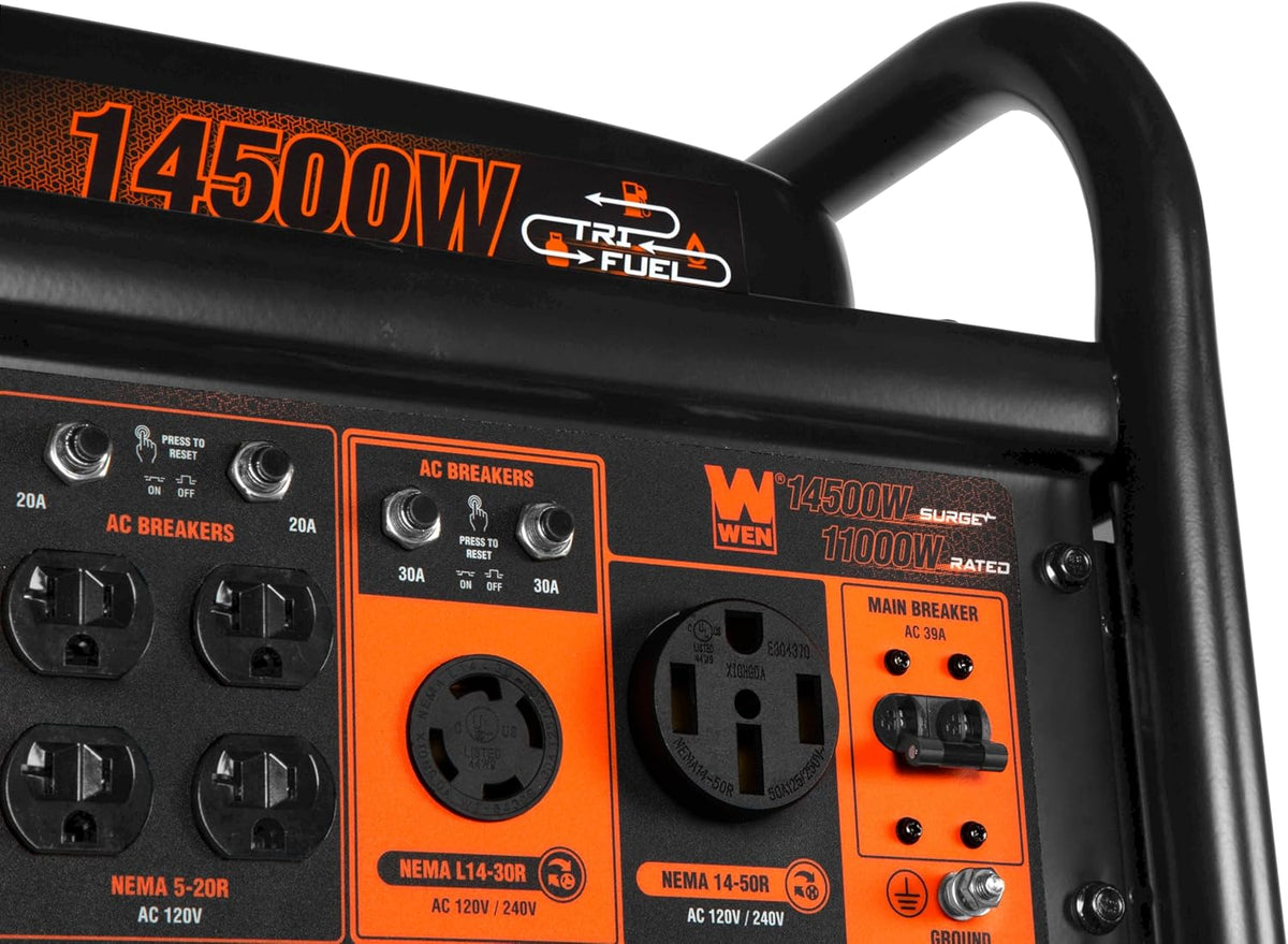 WEN 14500-Watt 120V/240V Tri-Fuel Generator With Electric Start And Wheel Kit - TF1450