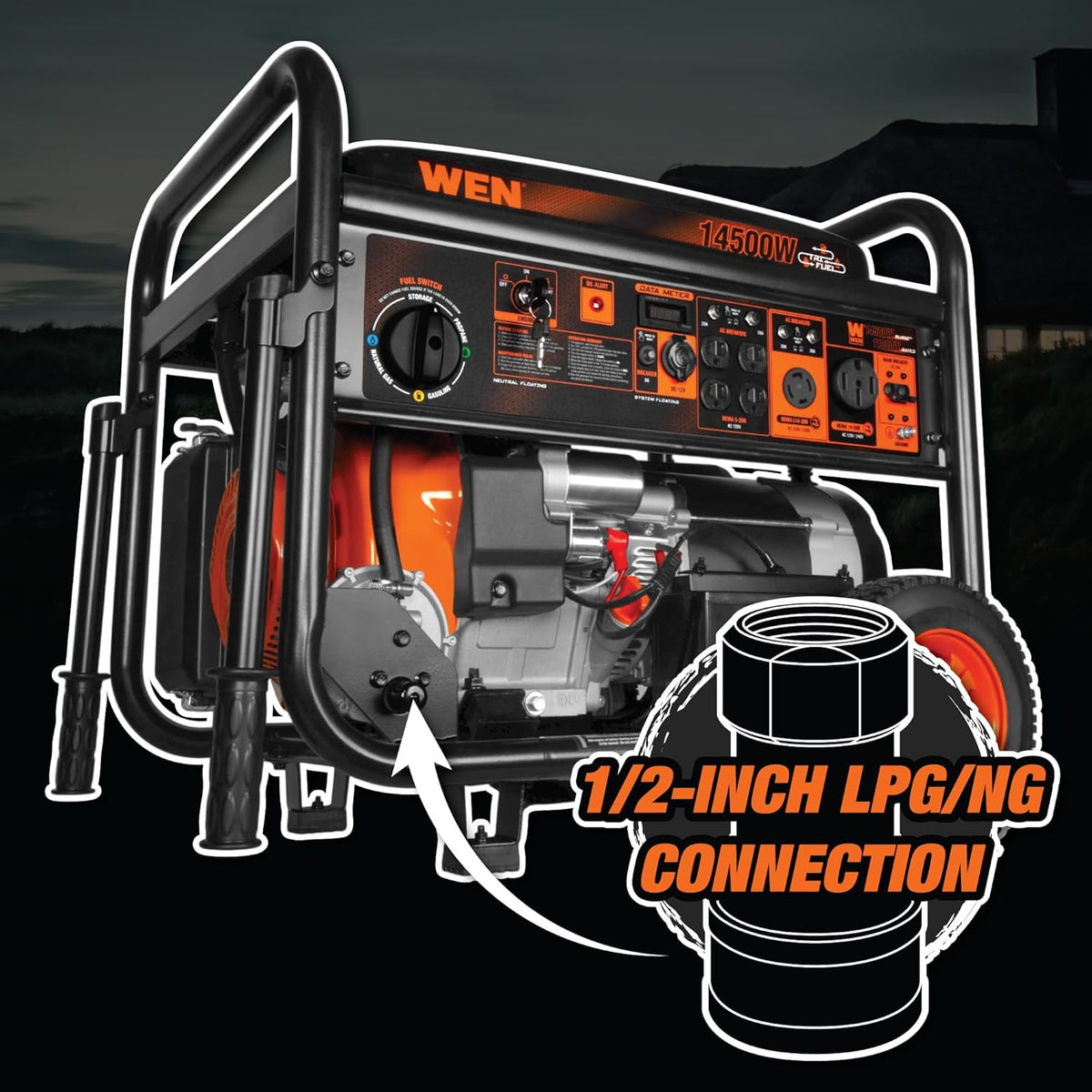 WEN 14500-Watt 120V/240V Tri-Fuel Generator With Electric Start And Wheel Kit - TF1450
