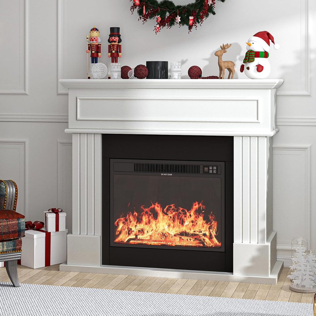 Electric Fireplace With Mantel, 43in Freestanding Heater TV Stand With 23in Insert, White
