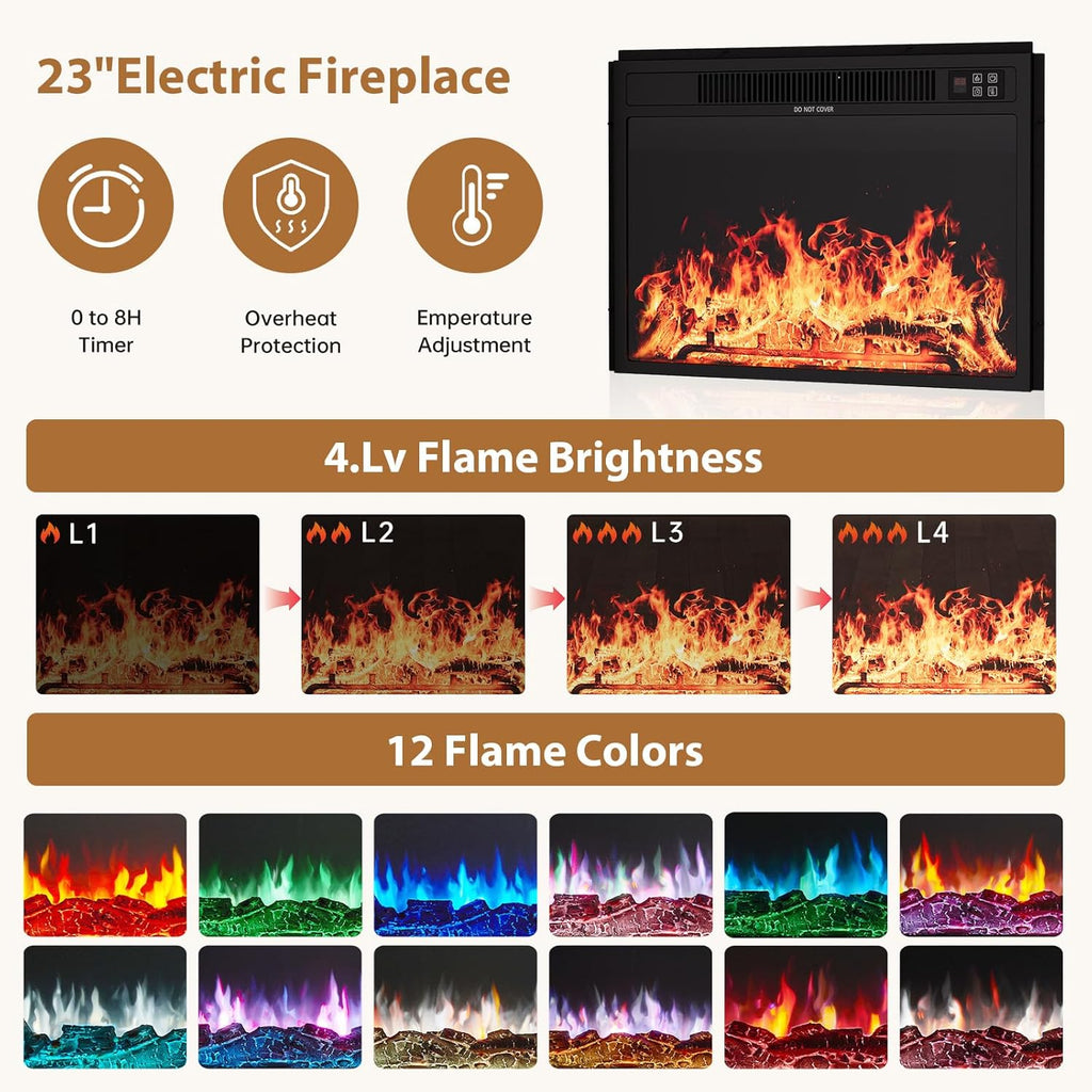 Electric Fireplace With Mantel, 43in Freestanding Heater TV Stand With 23in Insert, White
