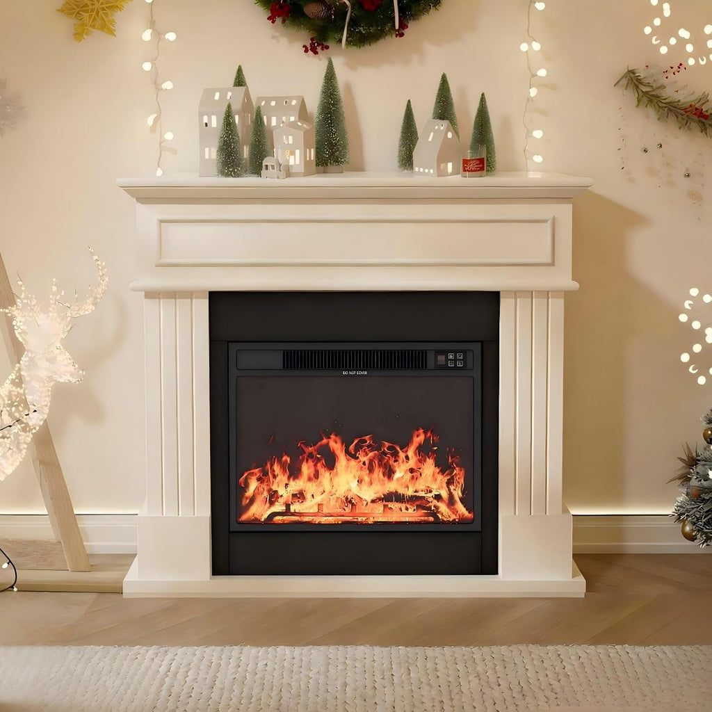 Electric Fireplace With Mantel, 43in Freestanding Heater TV Stand With 23in Insert, White