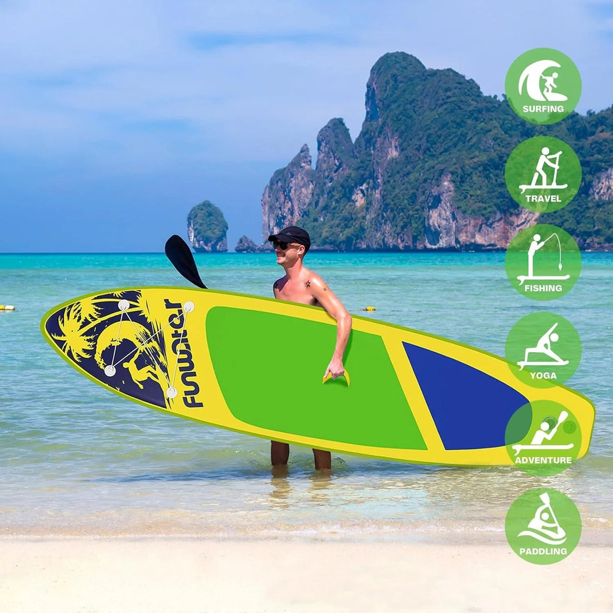 FunWater Inflatable Stand Up Paddle Board, 11 ft x 32 in x 6 in - SUP Paddle Accessories