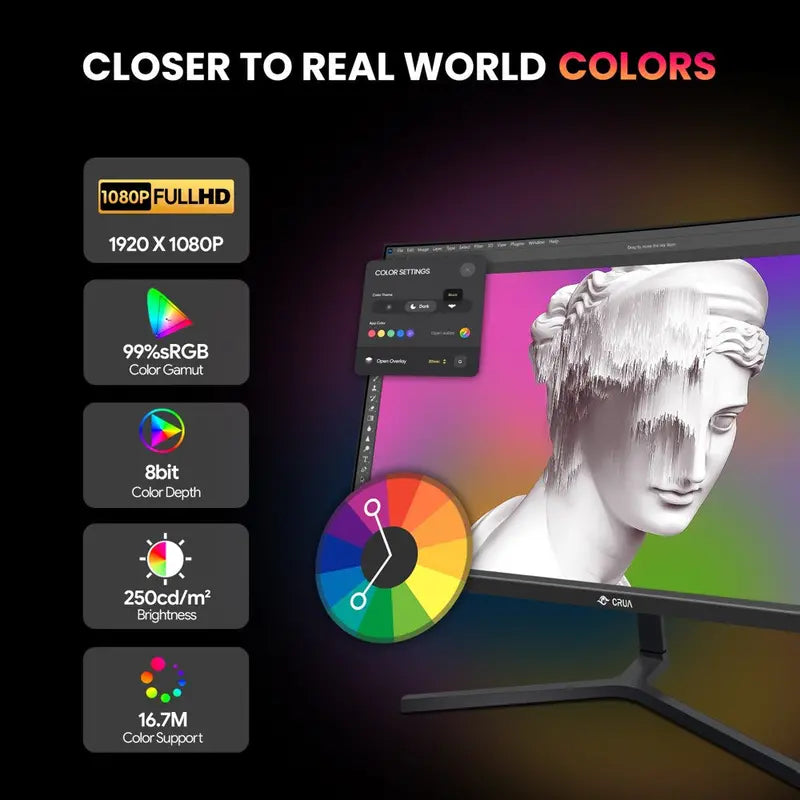CRUA 24 inch 180Hz Curved Gaming Monitor FHD 1080P, Black - CR240DM