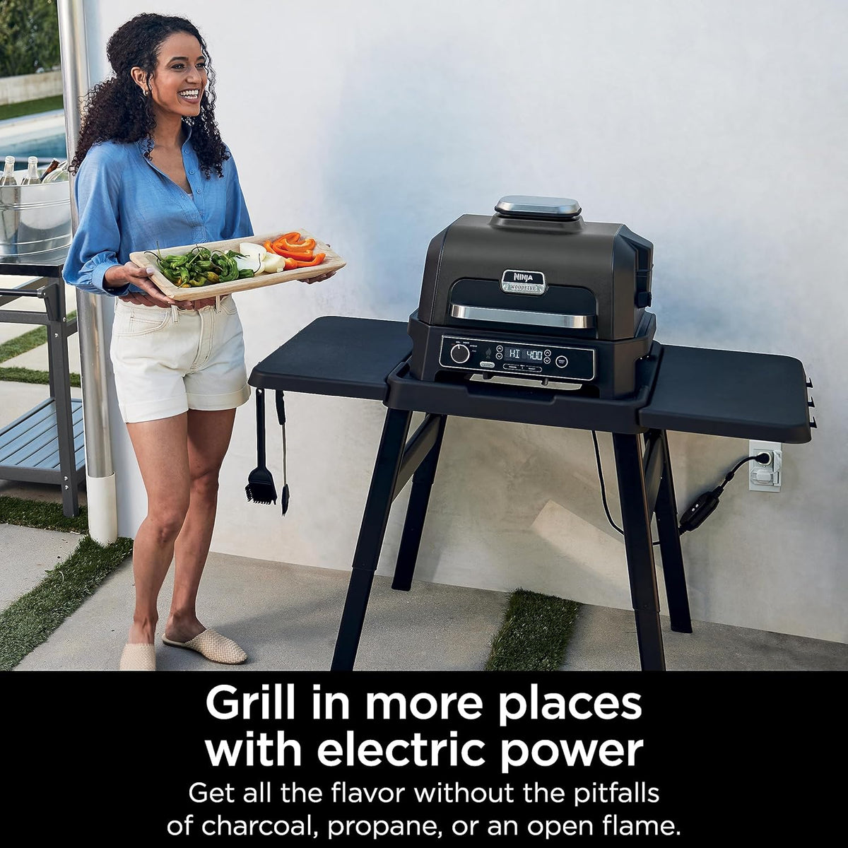 Ninja Outdoor Woodfire Pro XL 4-in-1 Grill BBQ Smoker Air Fryer & Bake, Dark Grey - OG850