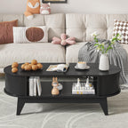 Fluted Oval Coffee Table With Storage, 46.45 x 19.68 x 15.94 in