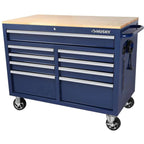 Husky Mobile Workbench With 9 Drawers, Hardwood Top And Power Connection, 117 cm W x 62 cm D - High-Gloss Black