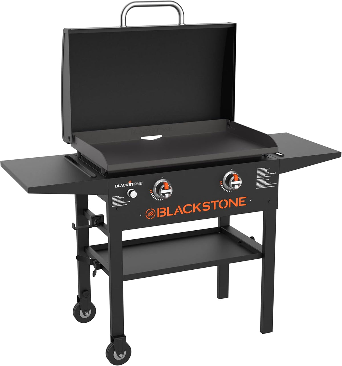 BLACKSTONE Original 28 inch Griddle With Integrated Protective Hood And Counter Height Side Shelves, Powder Coated Steel, Black - 1883