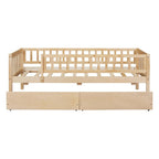 Holaki Twin Size Wood Kids' Bed With Guardrails And 2 Storage Drawers, Gray