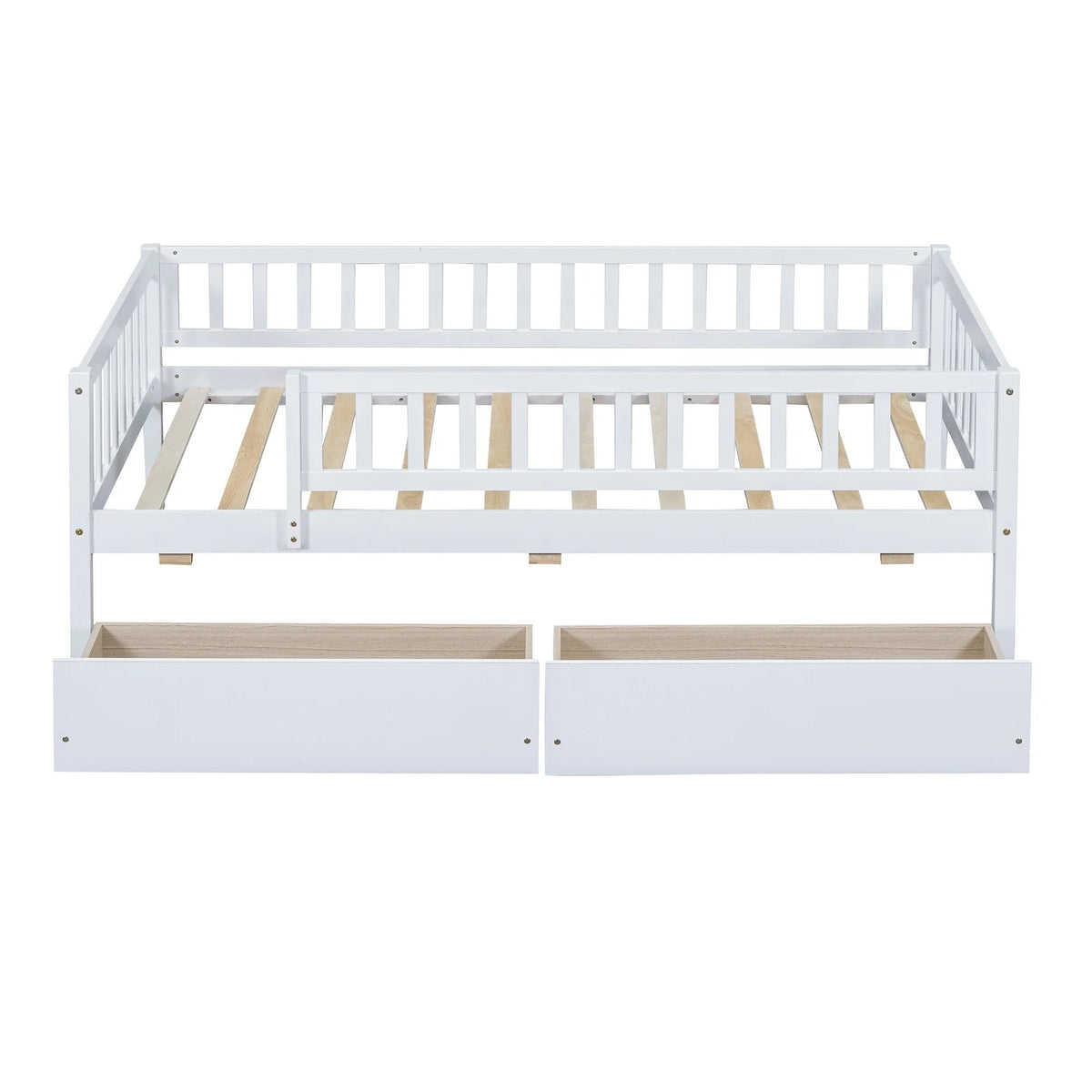 Holaki Twin Size Wood Kids' Bed With Guardrails And 2 Storage Drawers, Gray