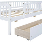 Holaki Twin Size Wood Kids' Bed With Guardrails And 2 Storage Drawers, Gray