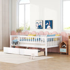 Holaki Twin Size Wood Kids' Bed With Guardrails And 2 Storage Drawers, Gray