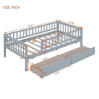 Holaki Twin Size Wood Kids' Bed With Guardrails And 2 Storage Drawers, Gray