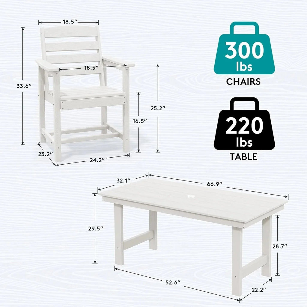 SERWALL 7-Piece HDPE Patio Dining Set, Aruba, 66.9in D x 32.2in W x 29.1in H