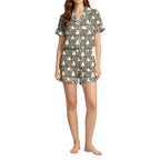 MEZZALL Women Halloween Printed Pajama With Lapel Collar Short Sleeve Tops And Shorts For Home Wear Cozy For Lightweight And Breathable Comfort Relaxed Fit 2 Piece Pjs