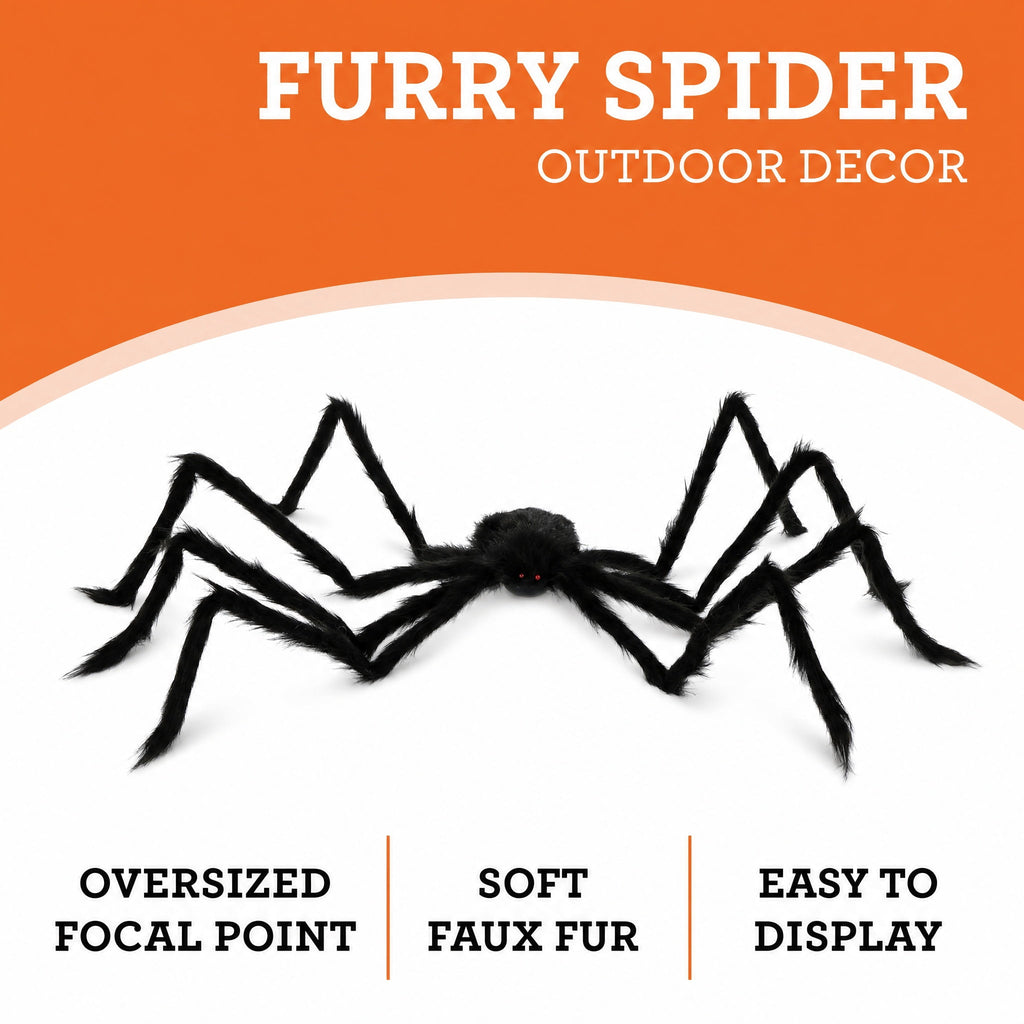 Furry Spider Decoration, Black, 50", Halloween by Way To Celebrate